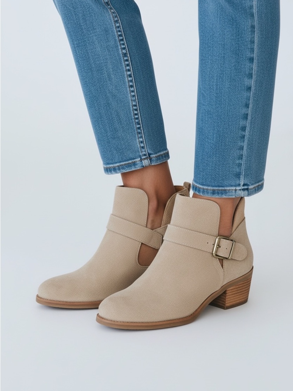 Frye Beige Cutout Suede Buckle Ankle Boots Size 10